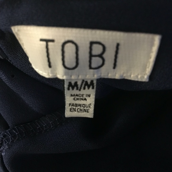 TOBI-NWt Navy Blue Mini Shift Dress-Layered Size M V-Neck Adj Straps -Low-Back - Picture 6 of 9